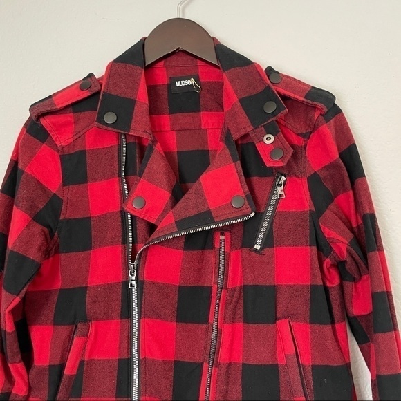 HUDSON Cynic Tundra Plaid Moto Jacket Medium - Picture 2 of 9